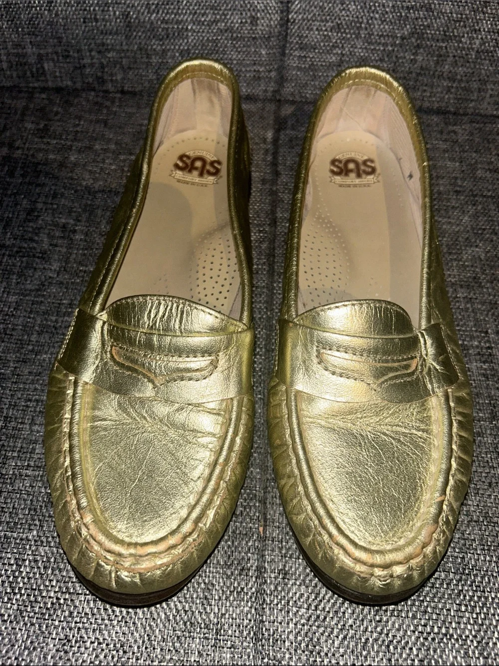 SAS WINK - Leather Metallic Gold Loafers